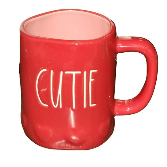 Rae‎ Dunn CUTIE Red Ceramic Coffee Mug Embossed Hearts Around The Bottom 16oz - Picture 5 of 14